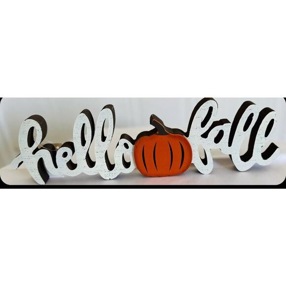 Festive Hello Fall Wooden Sign, Rustic Wood Pumpkin Decor or Tabletop Runner - Picture 6 of 6